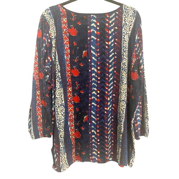 Lauren Ralph Lauren 3X Boho Print Peasant Tunic Popover Top 100% Cotton - Picture 2 of 7